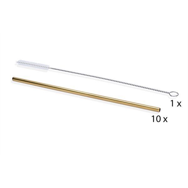 Cosy & Trendy rechte RVS rietjes goud 21,4 cm – set van 10 + borstel