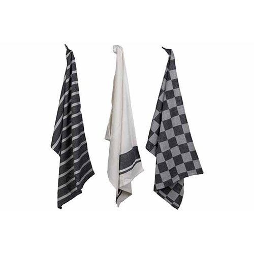 Stoff Keukenhanddoek Black Chambray - Set van 3